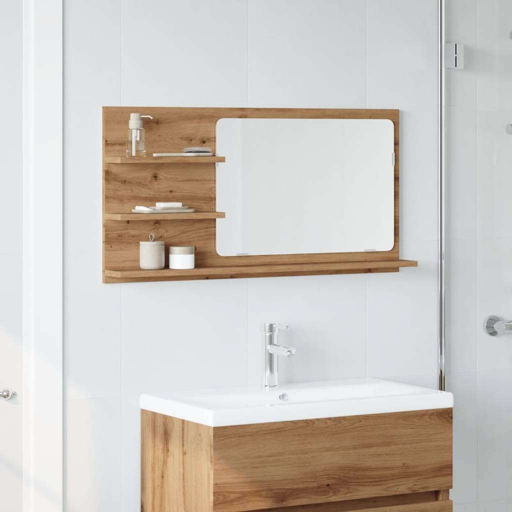 vidaXL Badspiegel mit Ablagen Artisan-Eiche 90x11x45 cm Holzwerkstoff