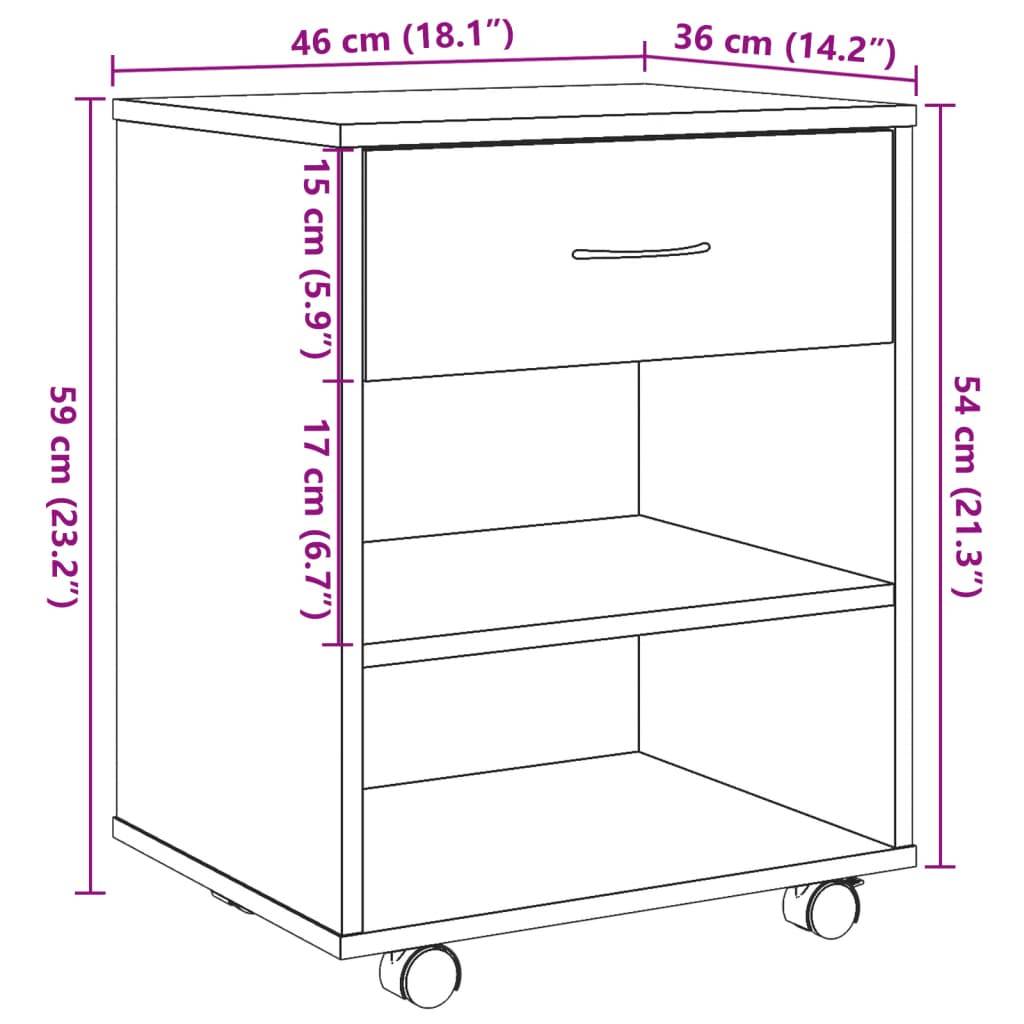 vidaXL Rollcontainer Artisan-Eiche 46x36x59 cm Holzwerkstoff