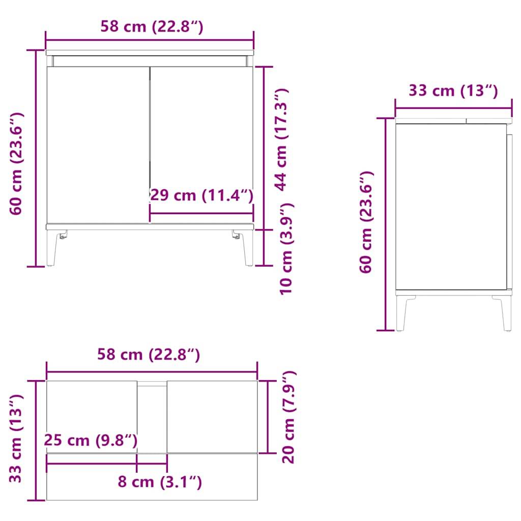 vidaXL Waschbeckenunterschrank Betongrau 58x33x60 cm Holzwerkstoff