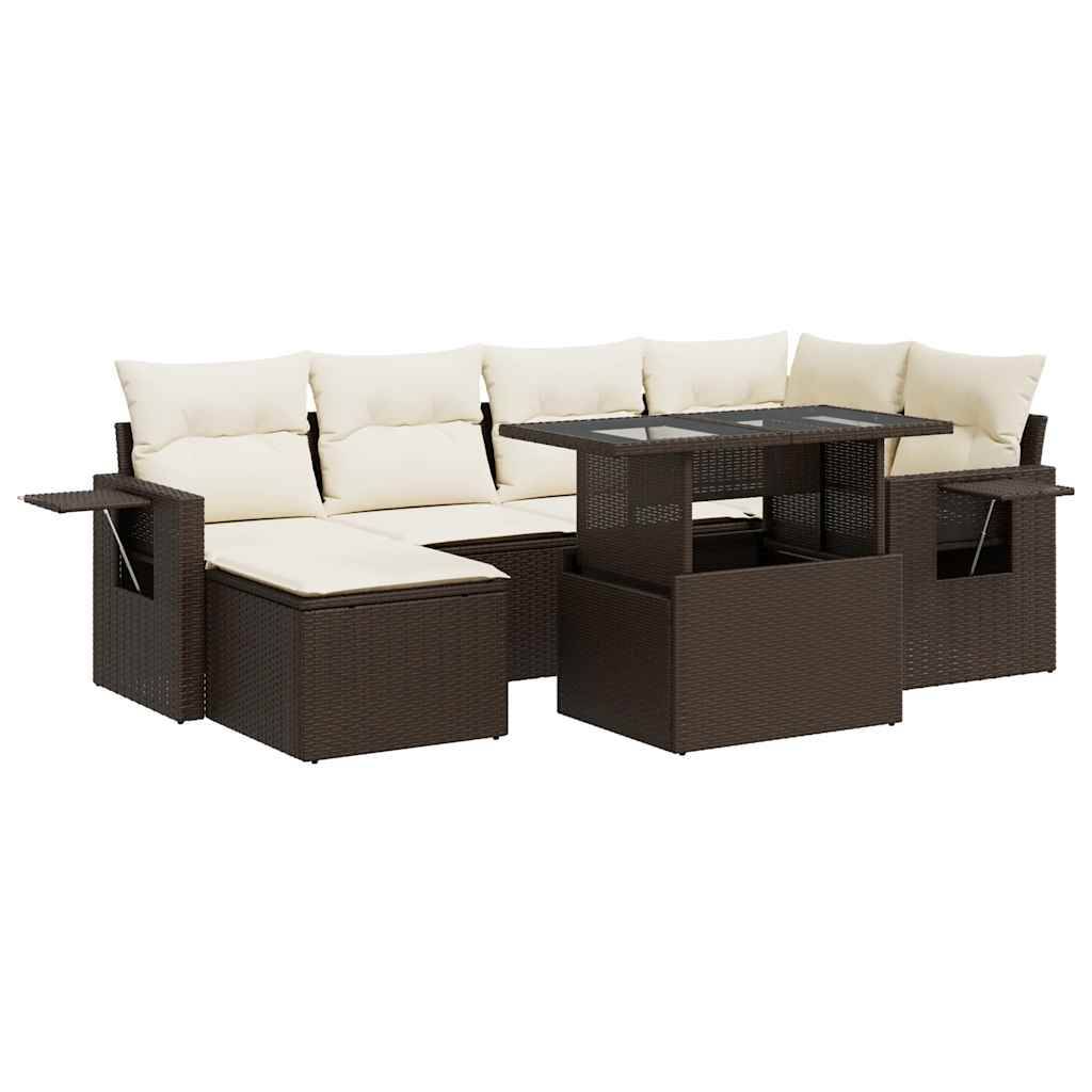 vidaXL 7-tlg. Garten-Sofagarnitur mit Kissen Braun Poly Rattan