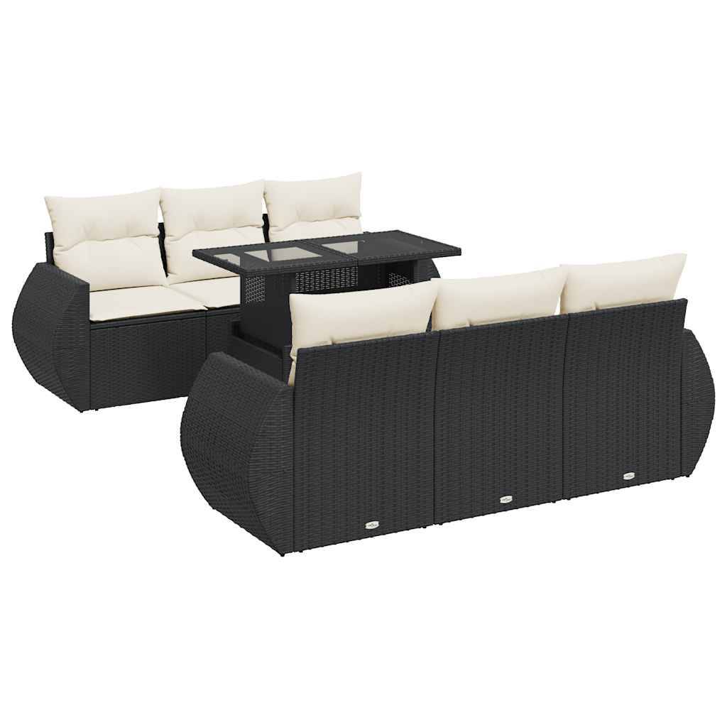 vidaXL 7-tlg. Garten-Sofagarnitur mit Kissen Schwarz Poly Rattan