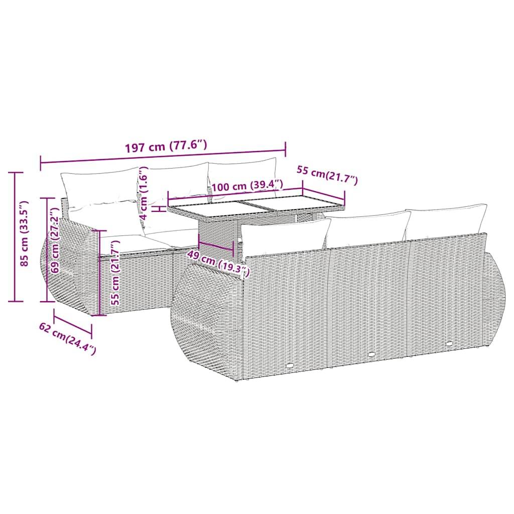 vidaXL 7-tlg. Garten-Sofagarnitur mit Kissen Schwarz Poly Rattan