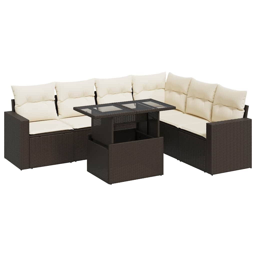 vidaXL 7-tlg. Garten-Sofagarnitur mit Kissen Braun Poly Rattan