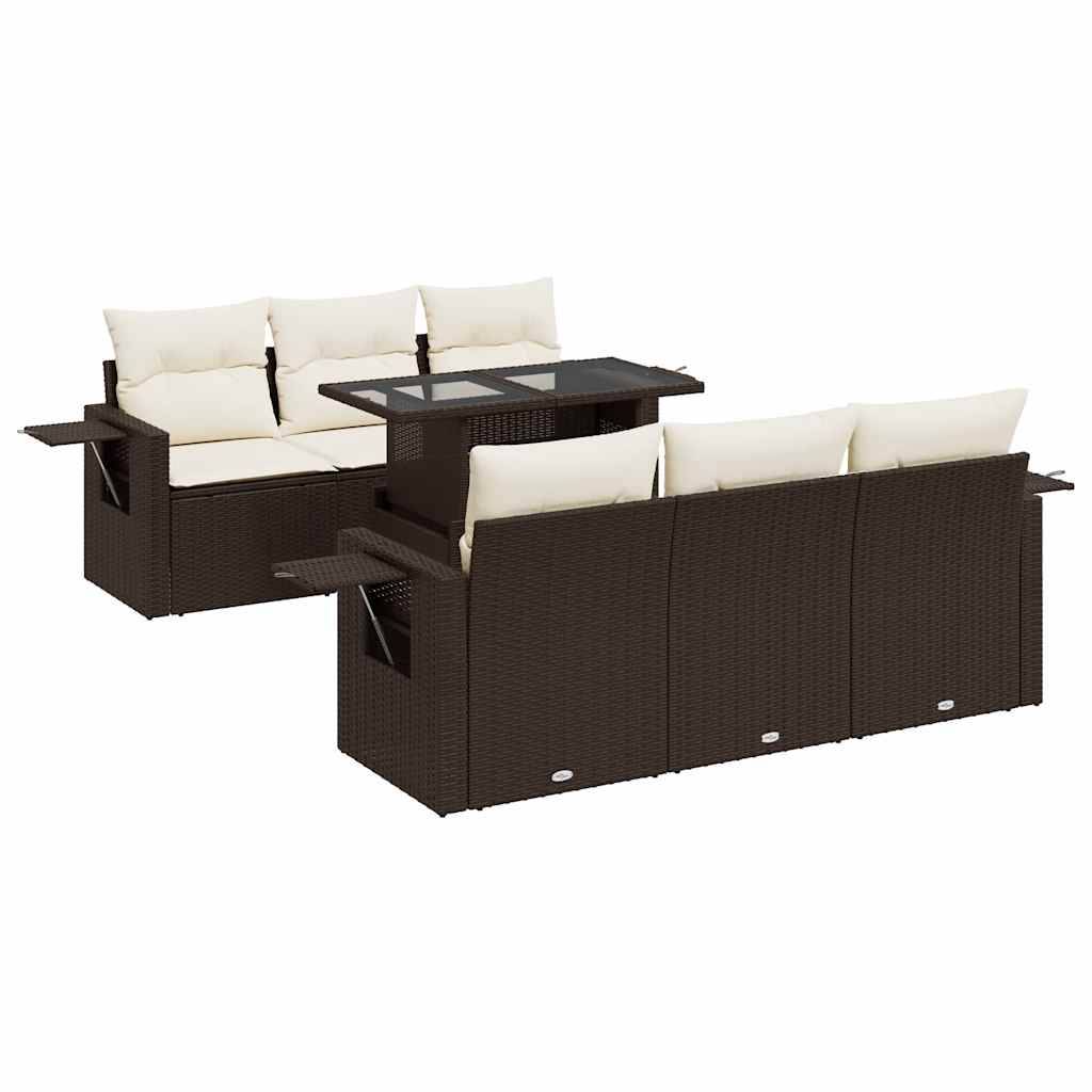 vidaXL 7-tlg. Garten-Sofagarnitur mit Kissen Braun Poly Rattan