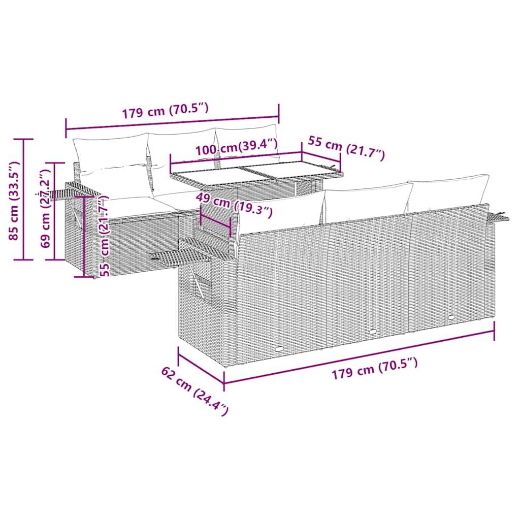 vidaXL 7-tlg. Garten-Sofagarnitur mit Kissen Braun Poly Rattan