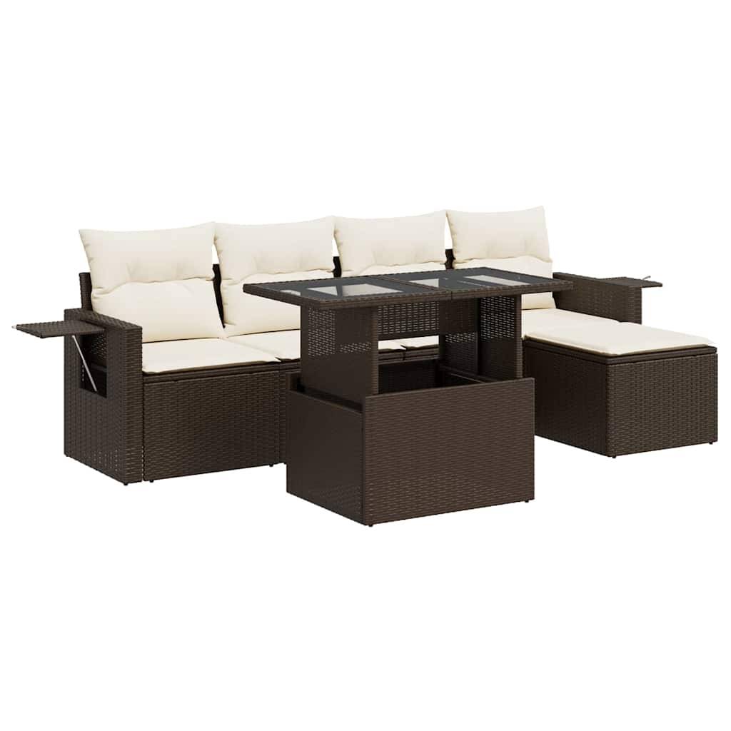 vidaXL 6-tlg. Garten-Sofagarnitur mit Kissen Braun Poly Rattan
