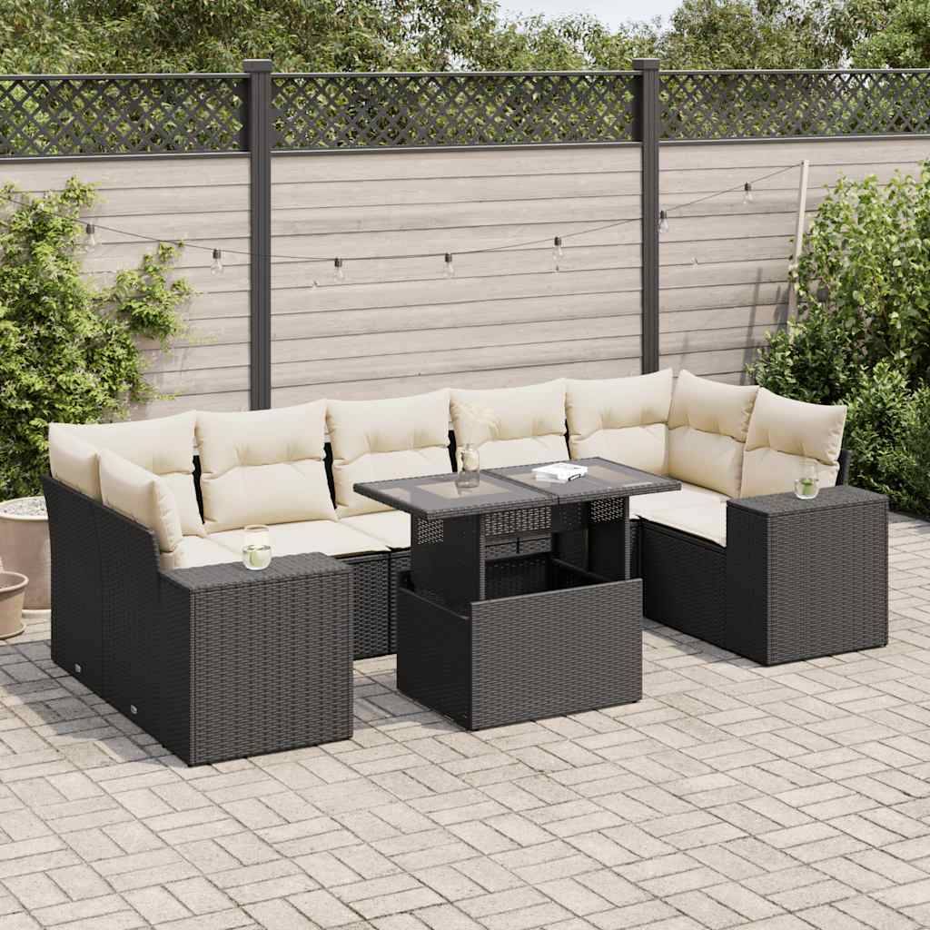 vidaXL 8-tlg. Garten-Sofagarnitur mit Kissen Schwarz Poly Rattan
