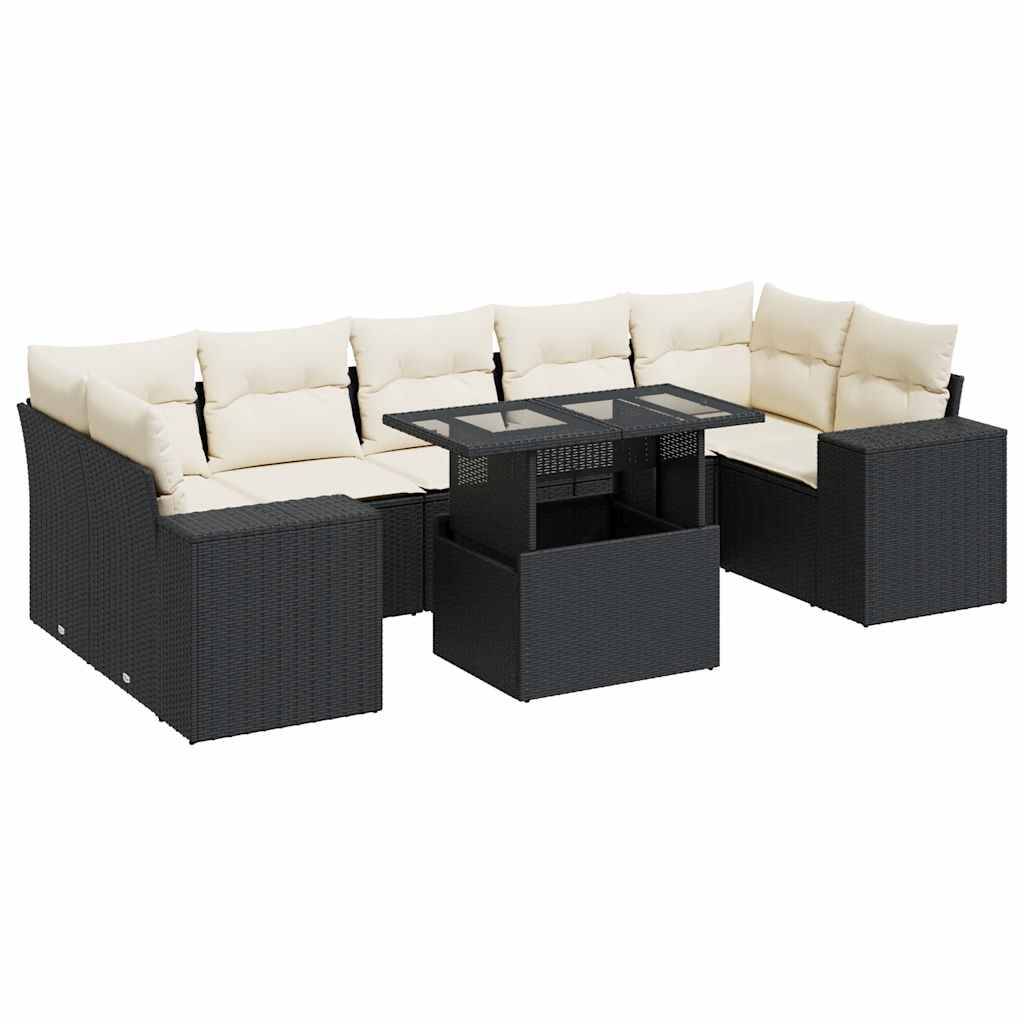 vidaXL 8-tlg. Garten-Sofagarnitur mit Kissen Schwarz Poly Rattan