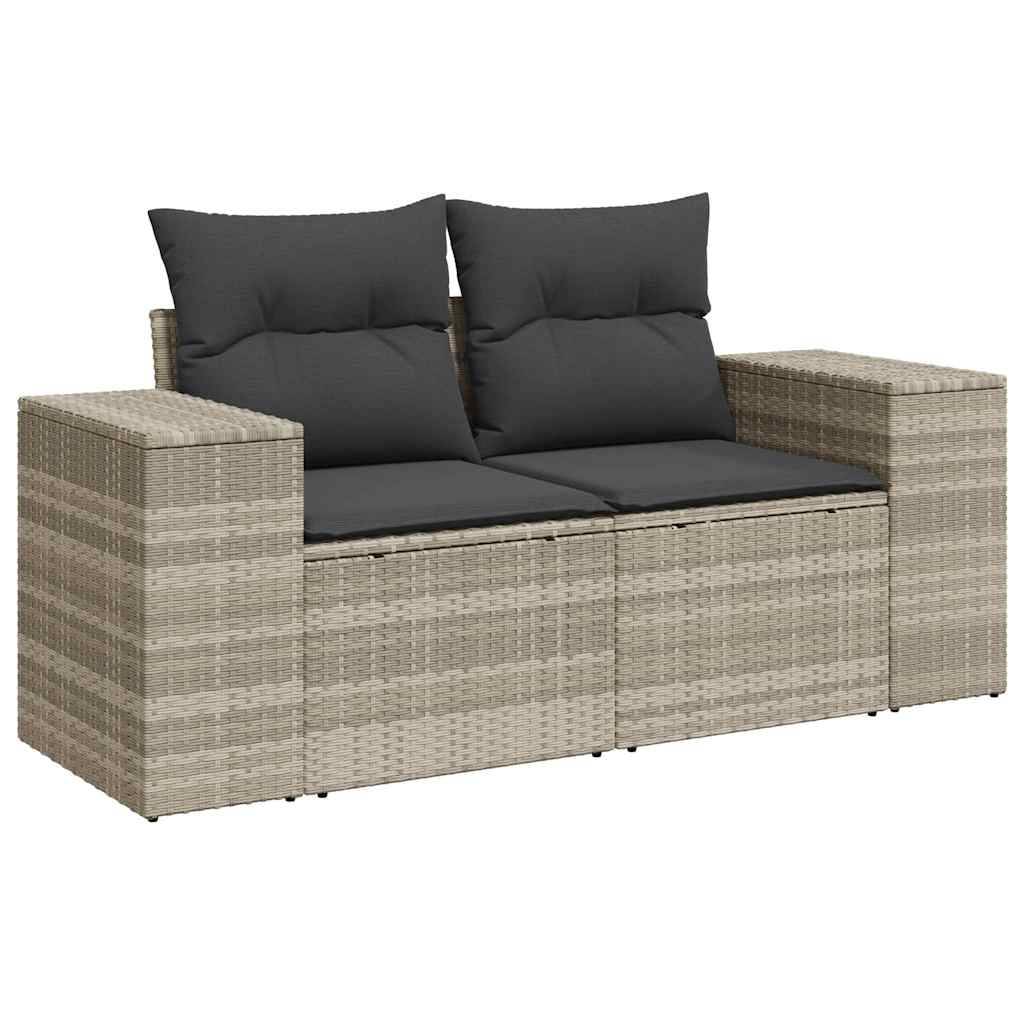 vidaXL 9-teiliges Gartensofa-Set mit Kissen, grau, Polyrattan