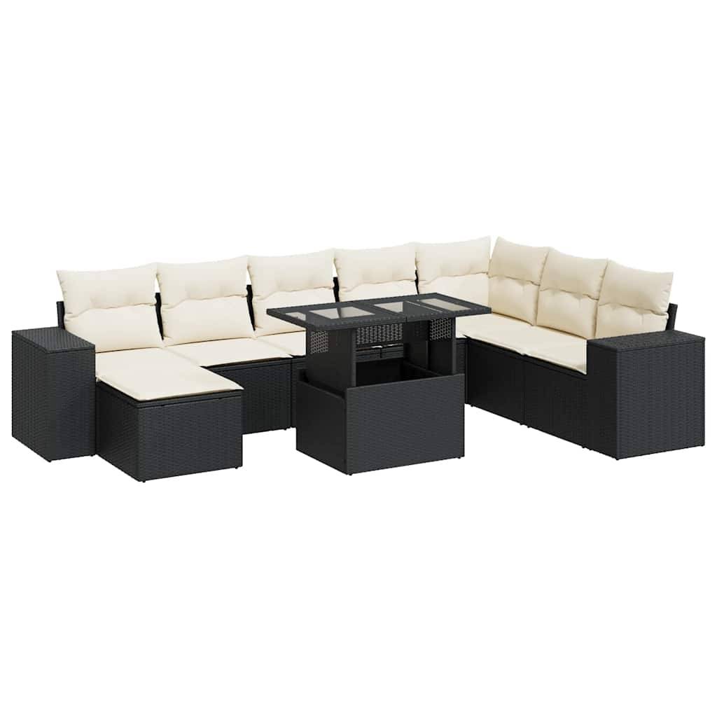vidaXL 9-tlg. Garten-Sofagarnitur mit Kissen Schwarz Poly Rattan