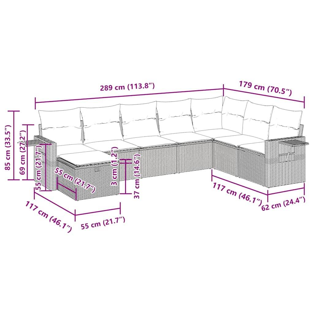 vidaXL 8-tlg. Garten-Sofagarnitur mit Kissen Schwarz Poly Rattan