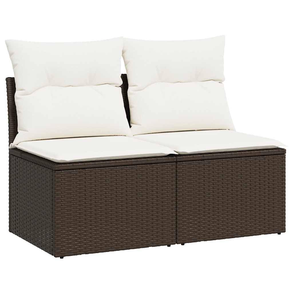 vidaXL 2-tlg. Garten-Sofagarnitur mit Kissen Braun Poly Rattan Akazie