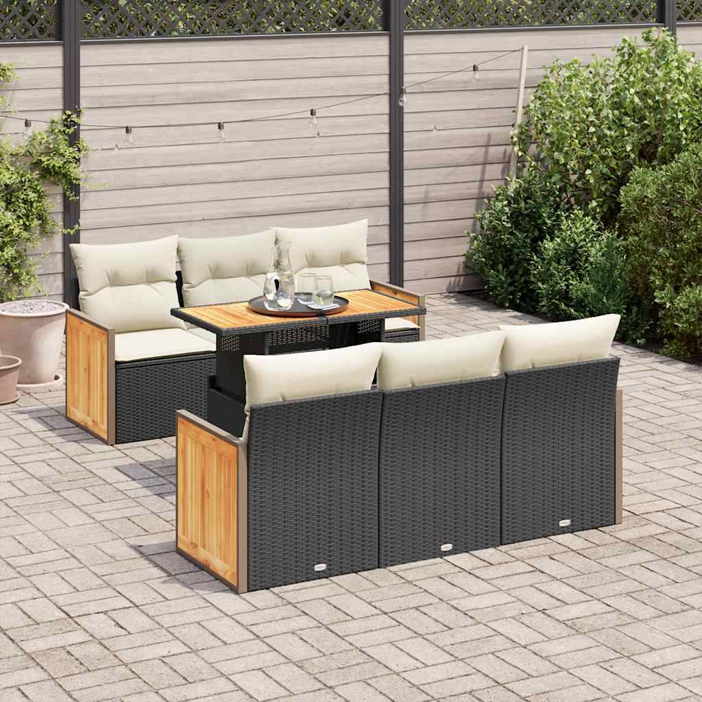 vidaXL 7-tlg. Garten-Sofagarnitur mit Kissen Schwarz Poly Rattan