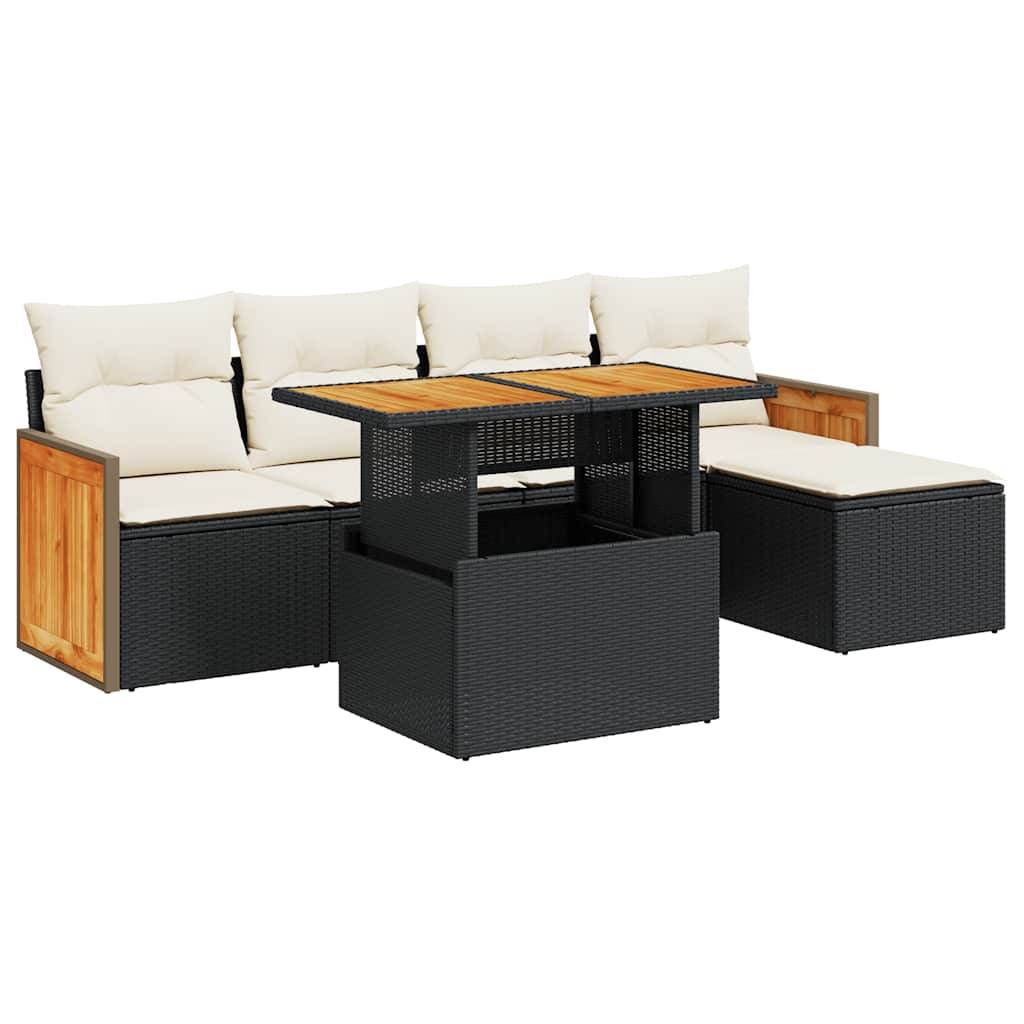 vidaXL 6-tlg. Garten-Sofagarnitur mit Kissen Schwarz Poly Rattan
