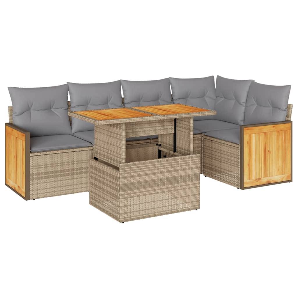 vidaXL 6-tlg. Garten-Sofagarnitur mit Kissen Beige Poly Rattan Akazie