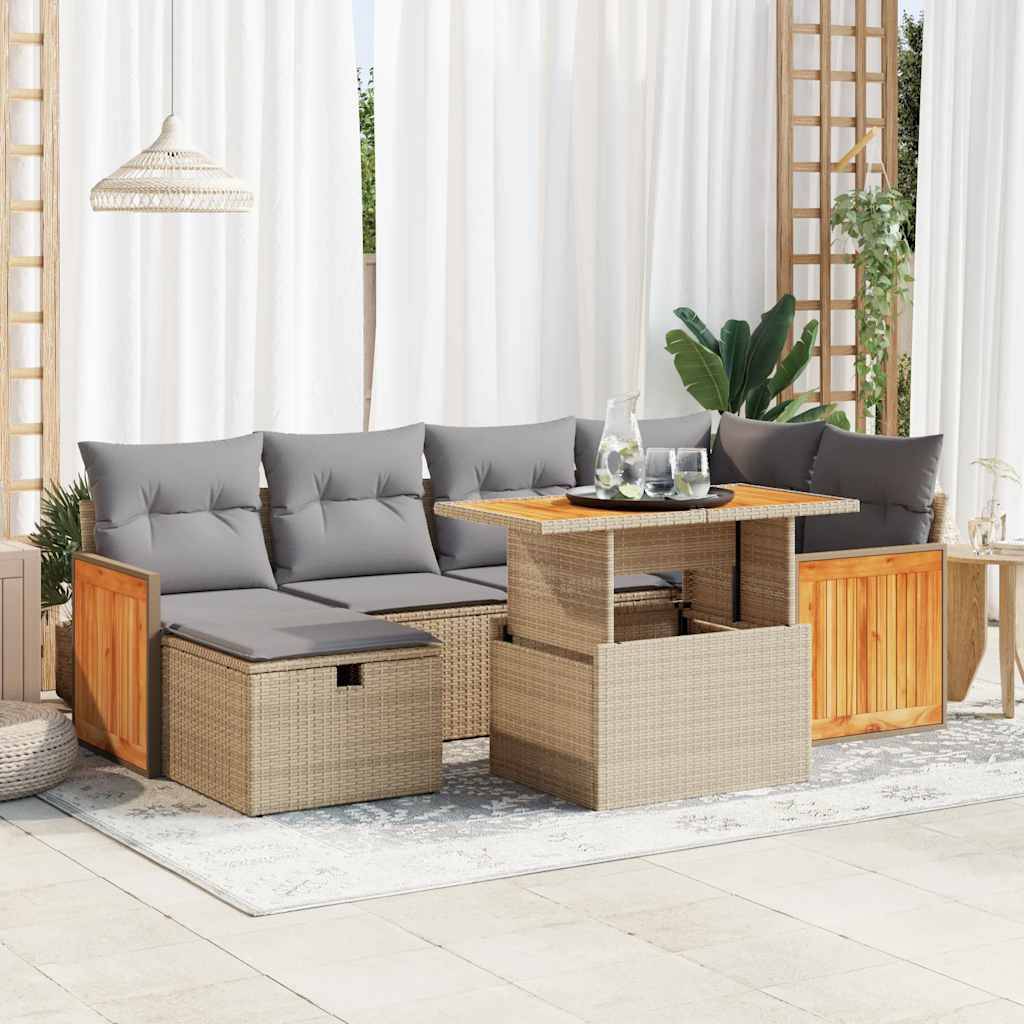vidaXL 8-tlg. Garten-Sofagarnitur mit Kissen Beige Poly Rattan