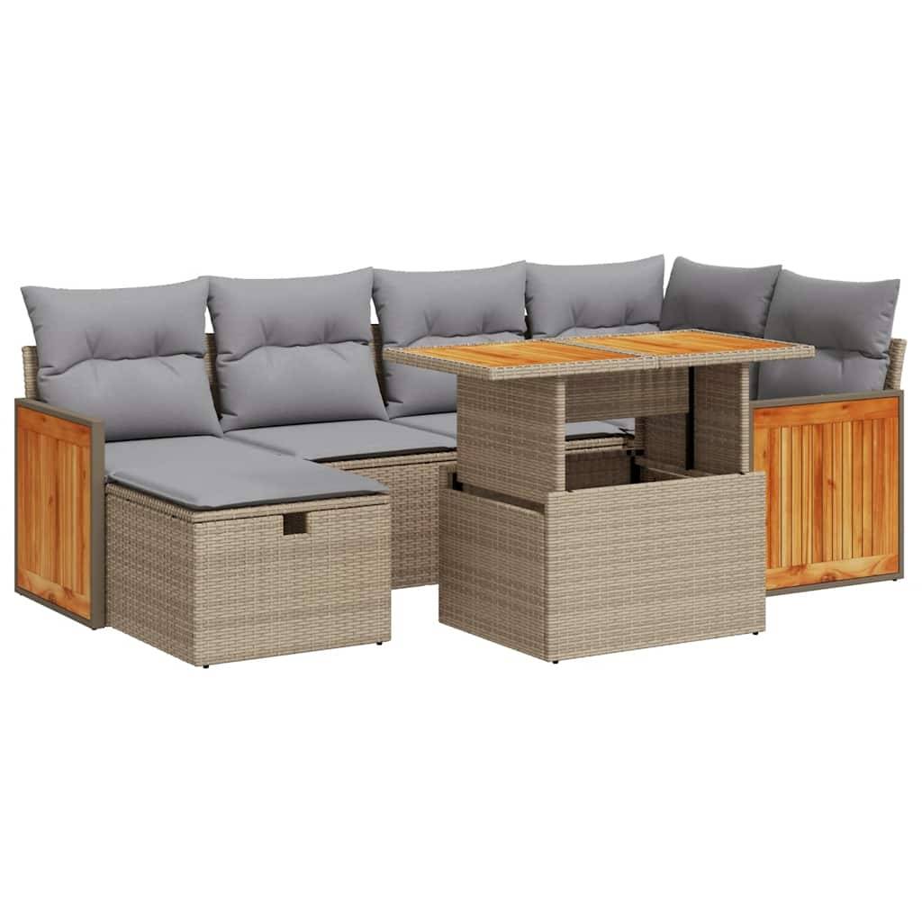 vidaXL 8-tlg. Garten-Sofagarnitur mit Kissen Beige Poly Rattan
