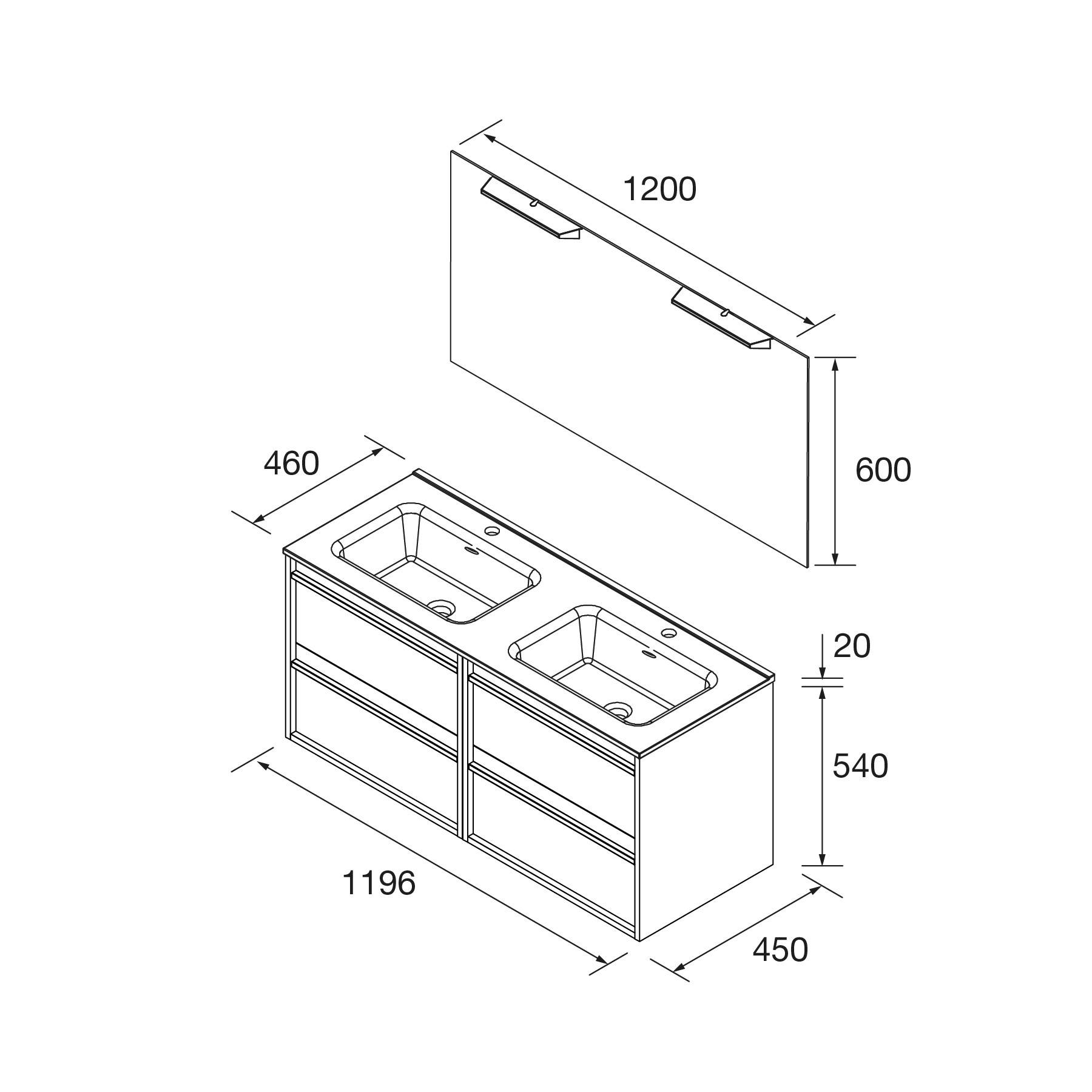 Salgar Komplett-Set ATTILA 1200 4 Schubladen WHITE SATIN + Waschtisch + Spiegel + Leuchte