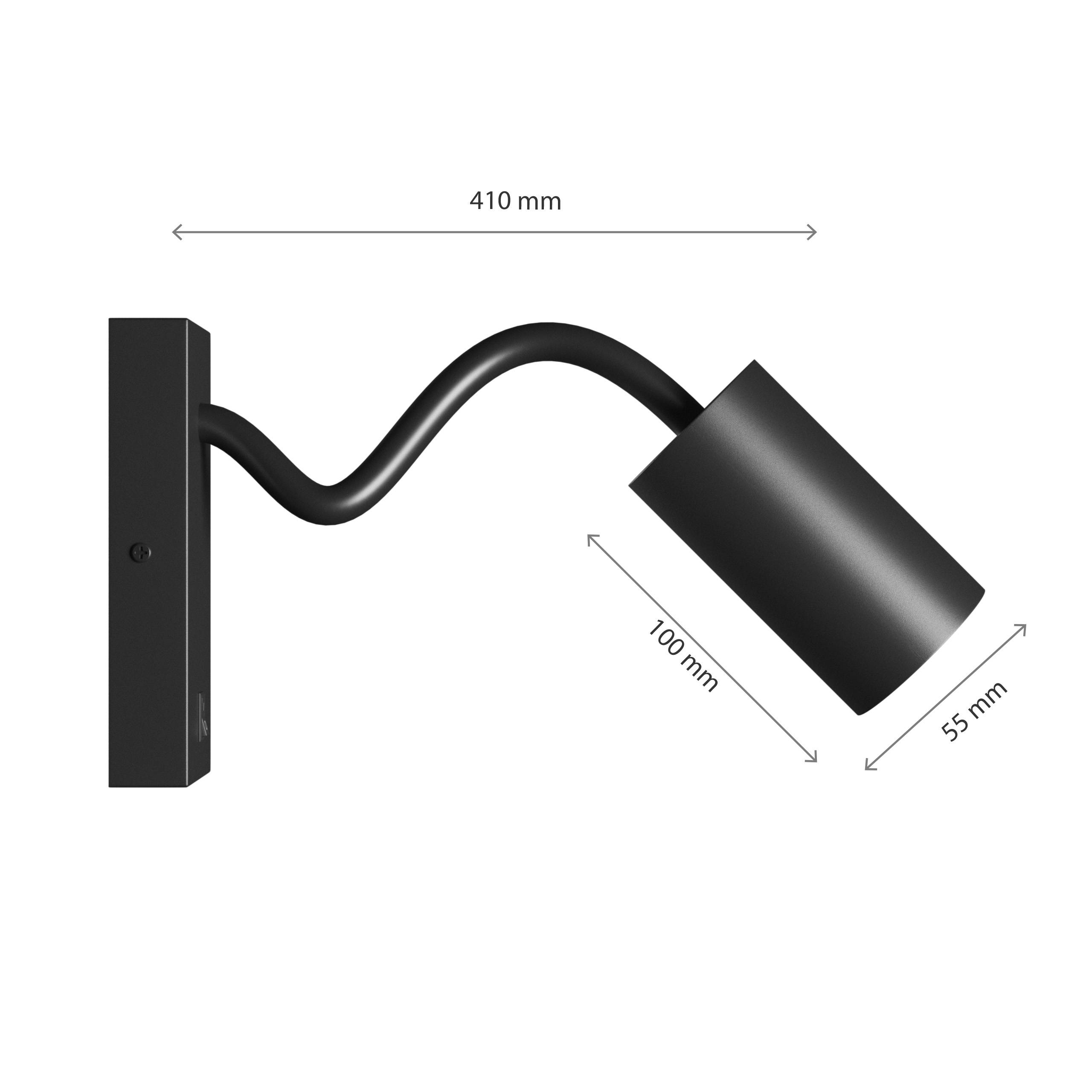 Spectrum LED Wandleuchte SQUALLA VARIOSA FLEXI SWITCH GU10 mit Schalter rund schwarz max. 10W