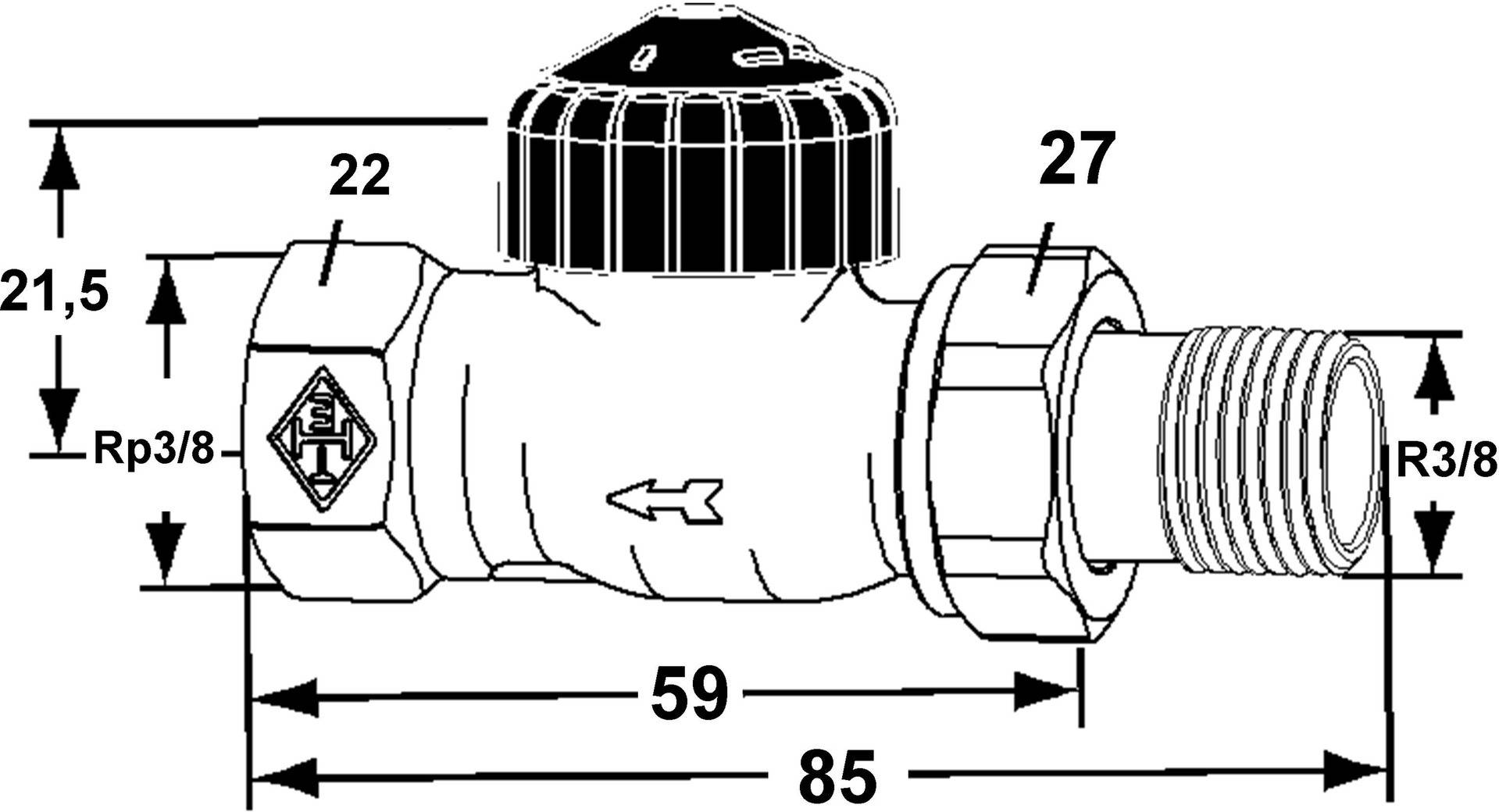IMI Heimeier Thermostatventil-Unterteil umgekehrte Flussrichtung, Durchgang 3/8
