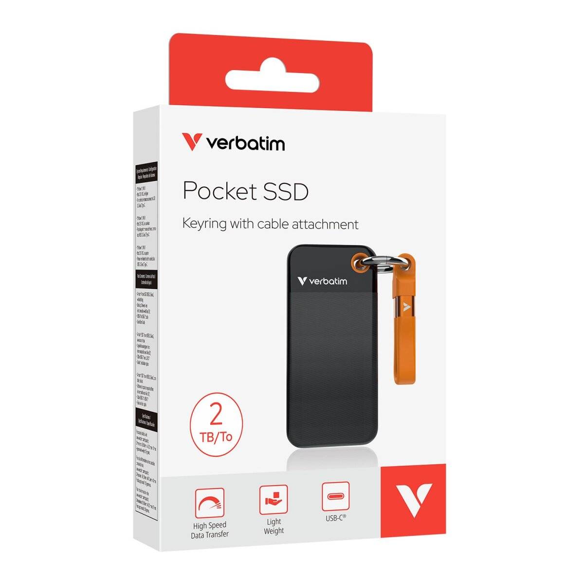 Pocket Festplatte mit Schlüsselring SSD, USB 3.2, Typ-C 1TB Schwarz-Orange