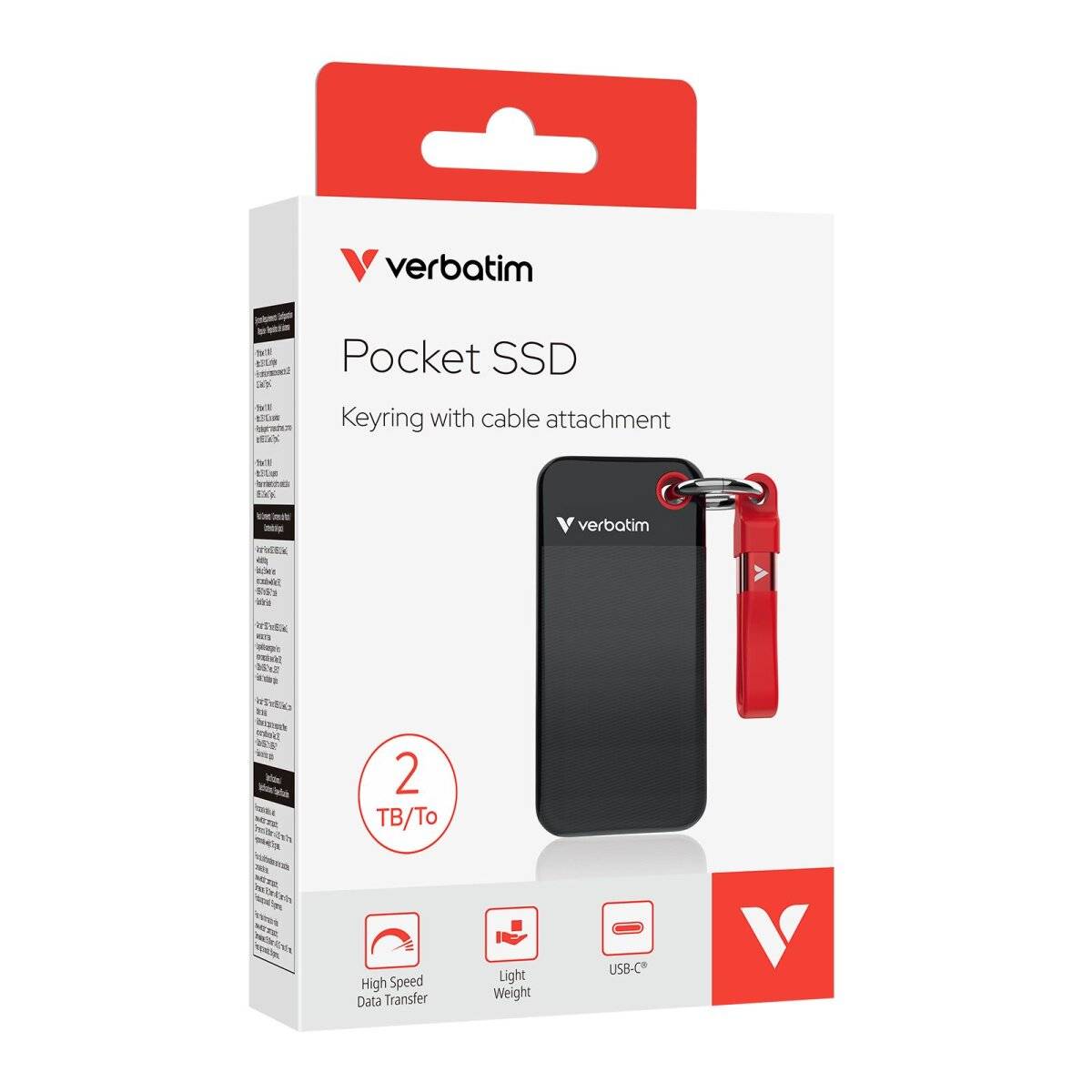 Pocket Festplatte mit Schlüsselring SSD, USB 3.2, Typ-C 2TB Schwarz-Rot