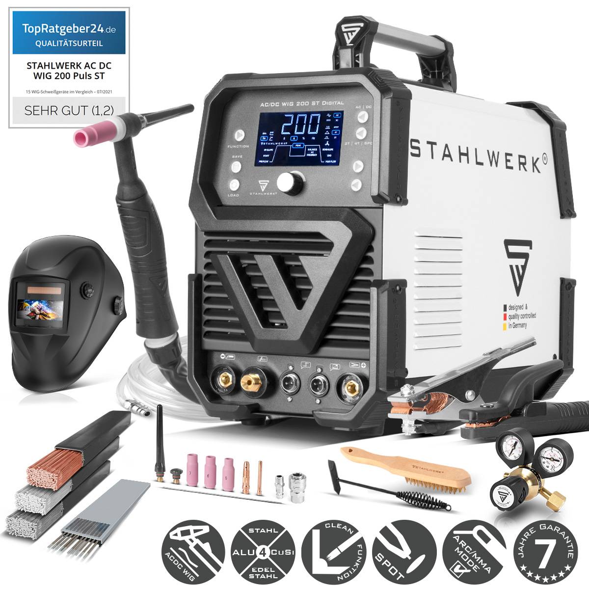 STAHLWERK Schweißgerät AC/DC WIG 200 ST Digital Vollausstattung 200 A WIG & MMA
