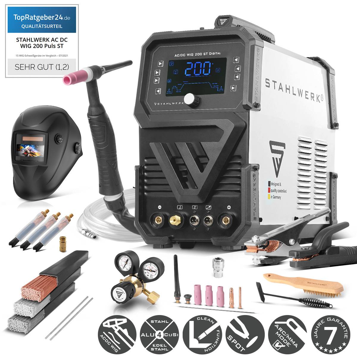 STAHLWERK Schweißgerät AC/DC WIG 200 ST Digital Vollausstattung 200 A WIG & MMA