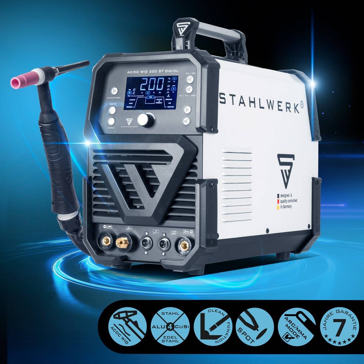 STAHLWERK Schweißgerät AC/DC WIG 200 ST Digital Vollausstattung 200 A WIG & MMA