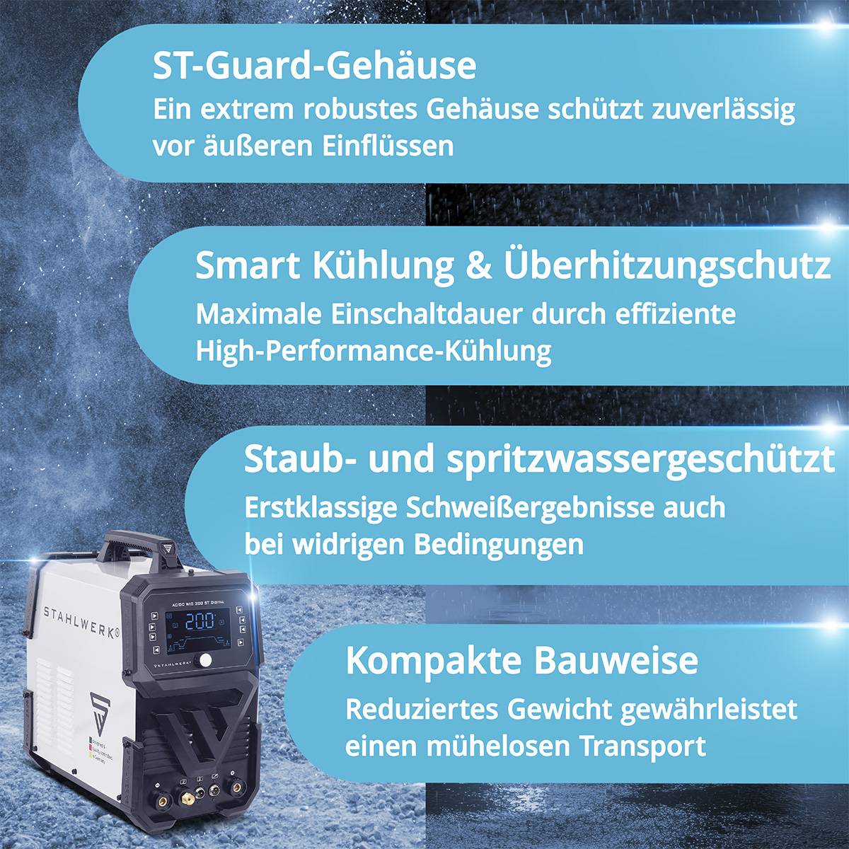 Lichtbogenschweißgerät mit digitaler Anzeige, die „200