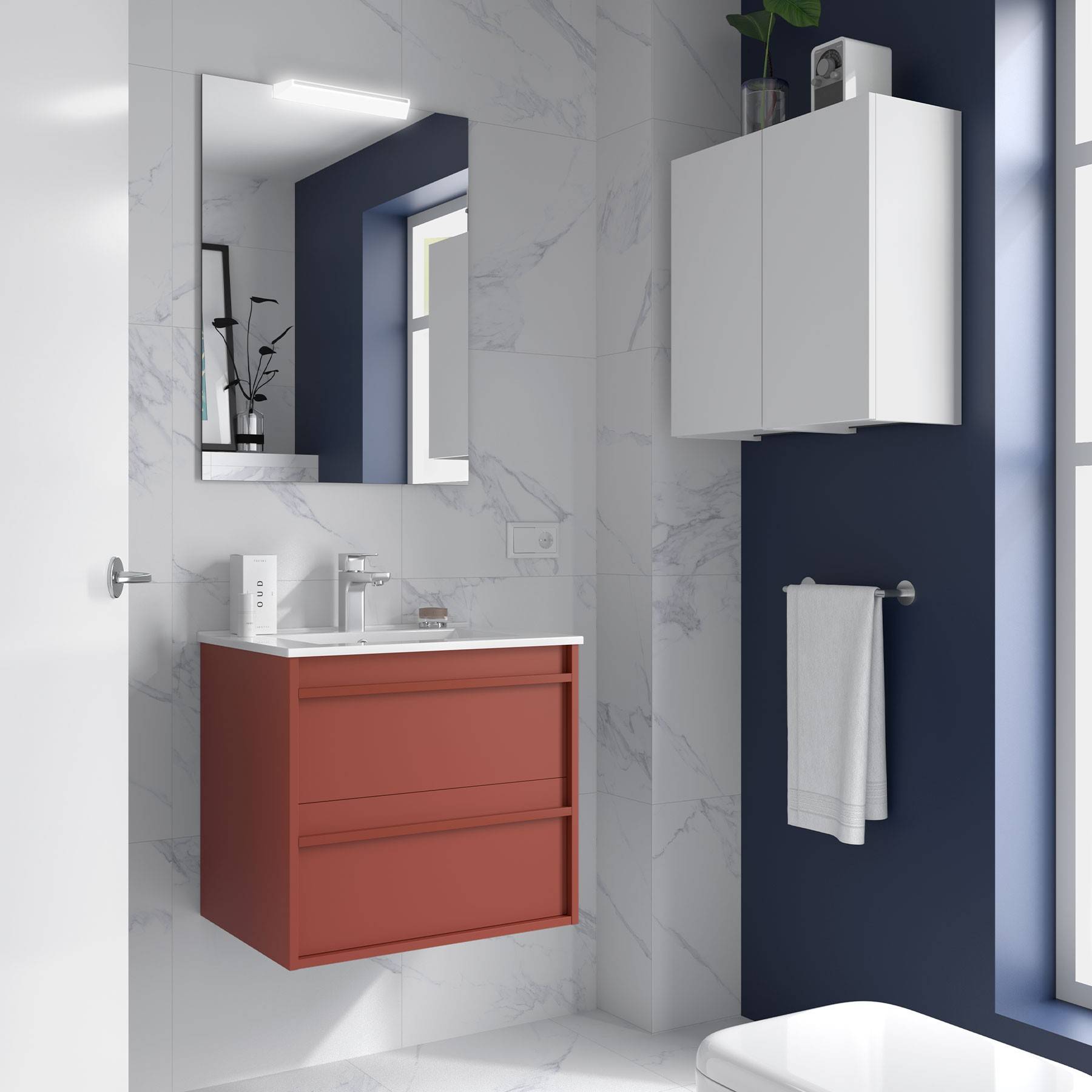 Möbel + Waschbecken ATTILA 700 2 Schubladen RED SATIN