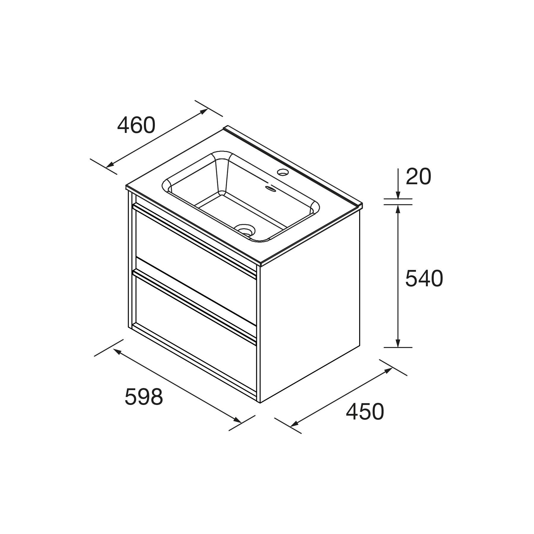 Salgar Möbel + Waschbecken ATTILA 600 2 Schubladen RED SATIN
