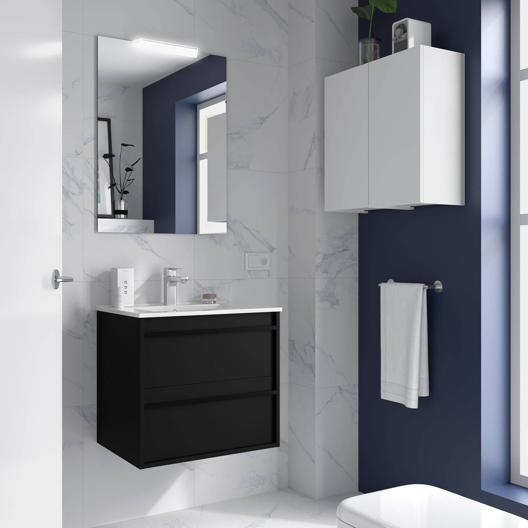 Salgar Möbel + Waschbecken ATTILA 700 2 Schubladen BLACK SATIN