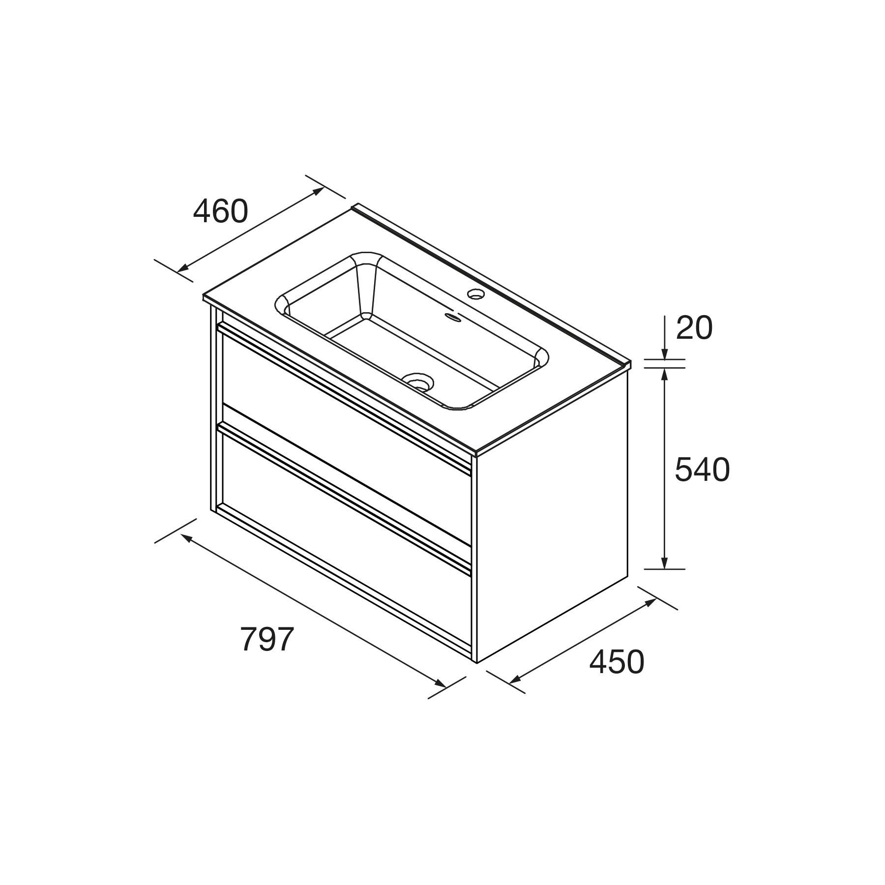 Salgar Möbel + Waschbecken ATTILA 800 2 Schubladen NUSSBAUM MAYA