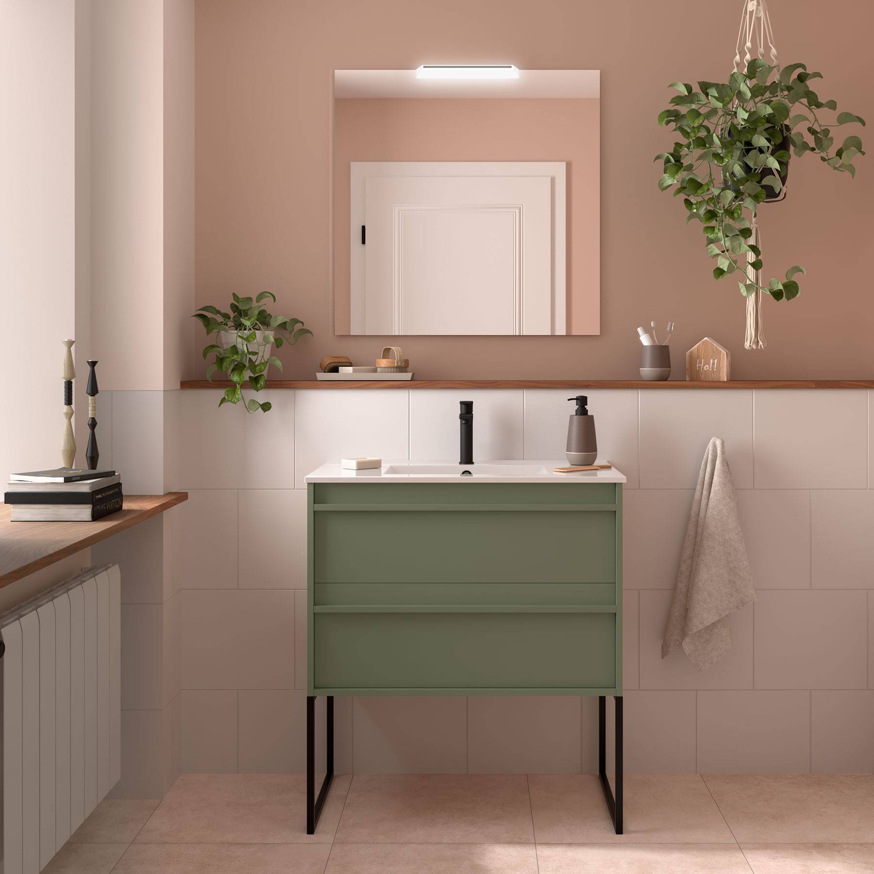Salgar Möbel + Waschbecken ATTILA 800 2 Schubladen GREEN SATIN