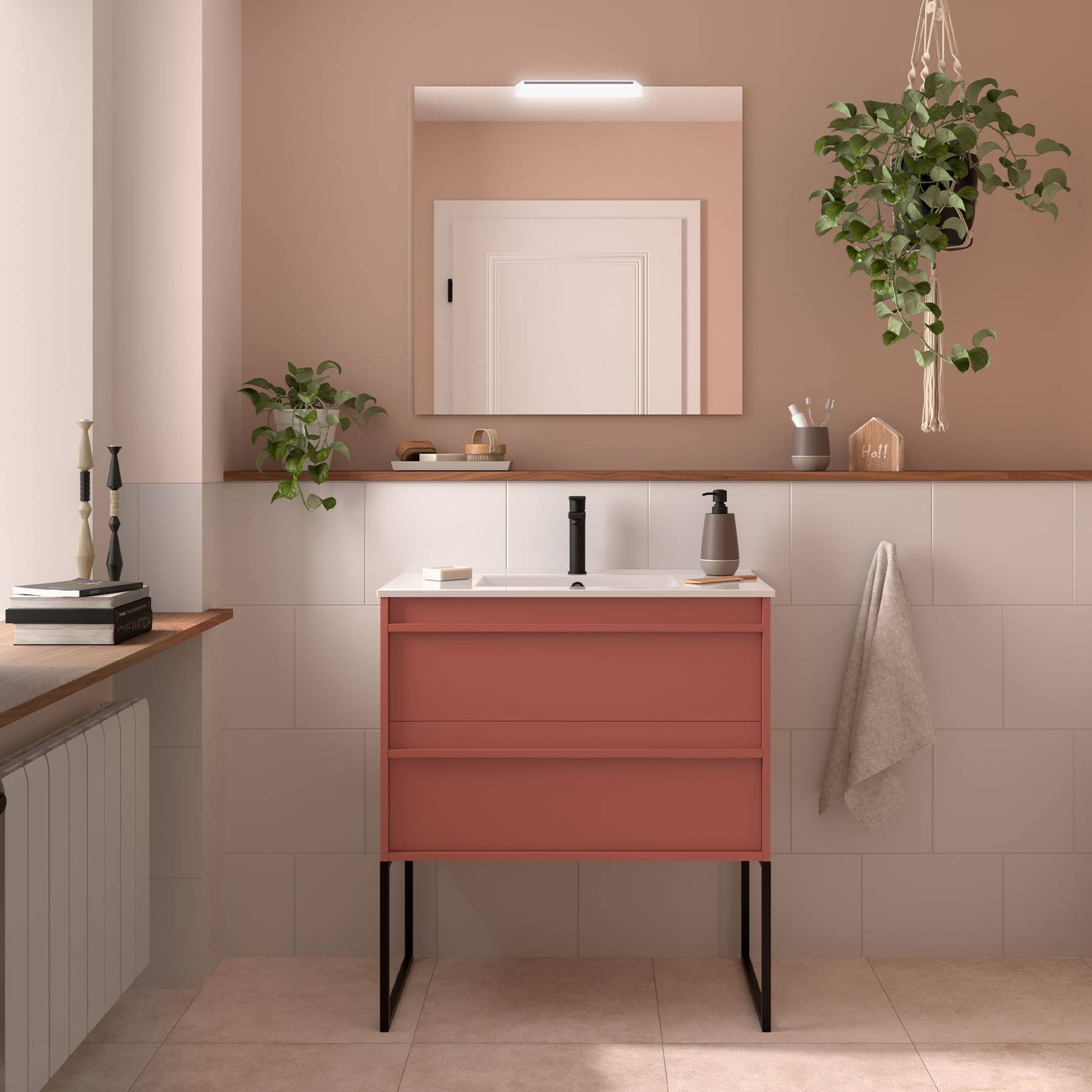 Möbel + Waschbecken ATTILA 800 2 Schubladen RED SATIN