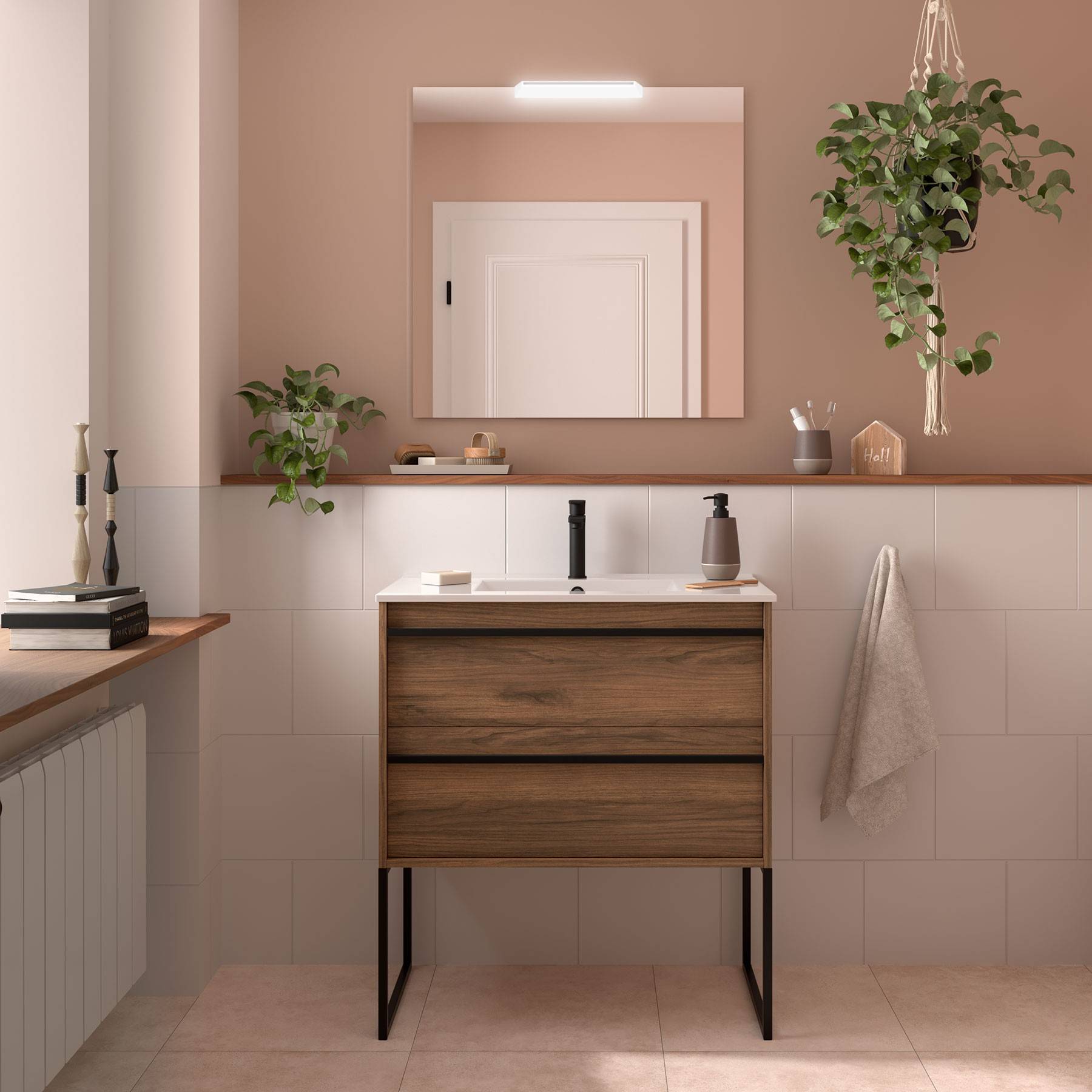 Möbel + Waschbecken ATTILA 800 2 Schubladen NUSSBAUM MAYA