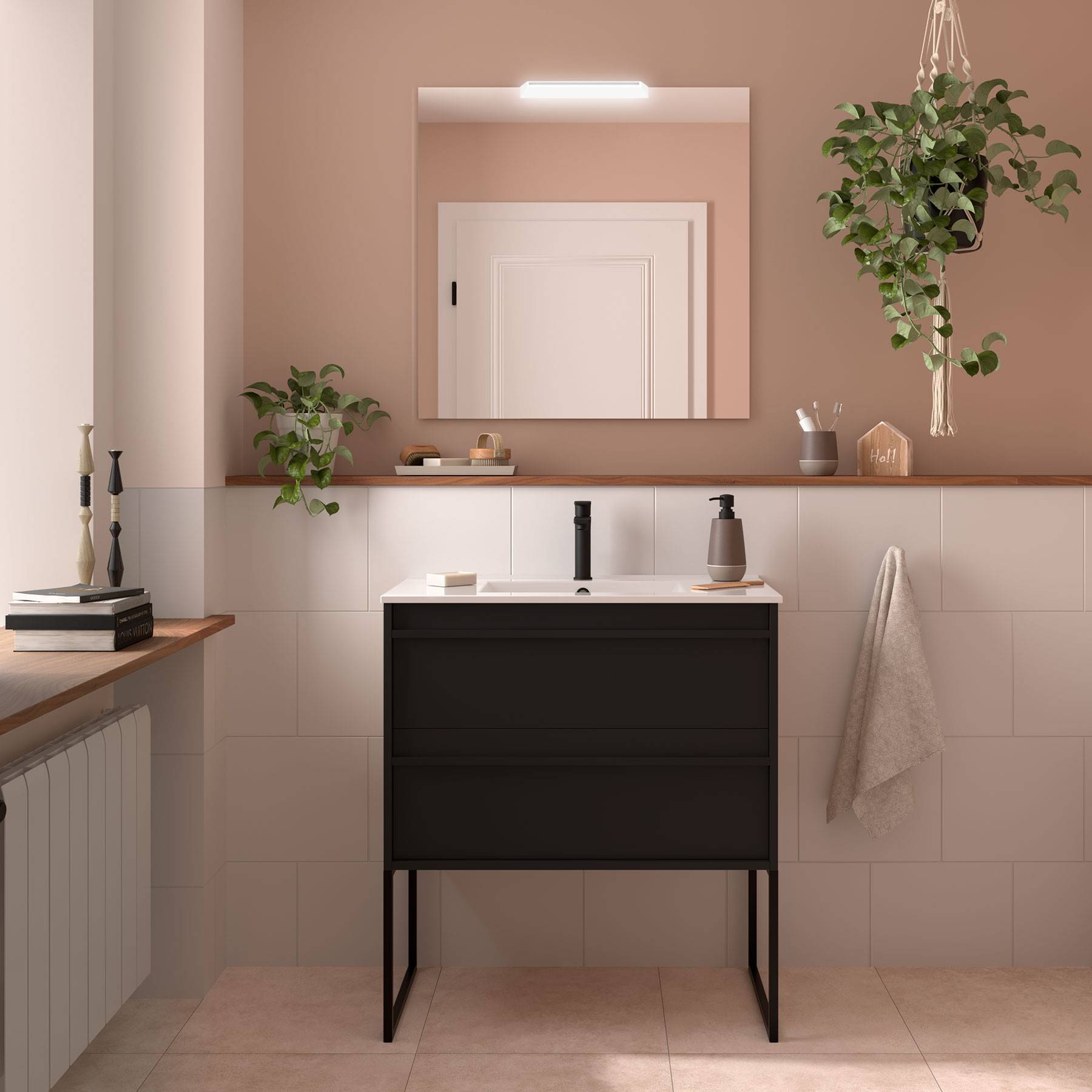 Möbel + Waschbecken ATTILA 800 2 Schubladen BLACK SATIN