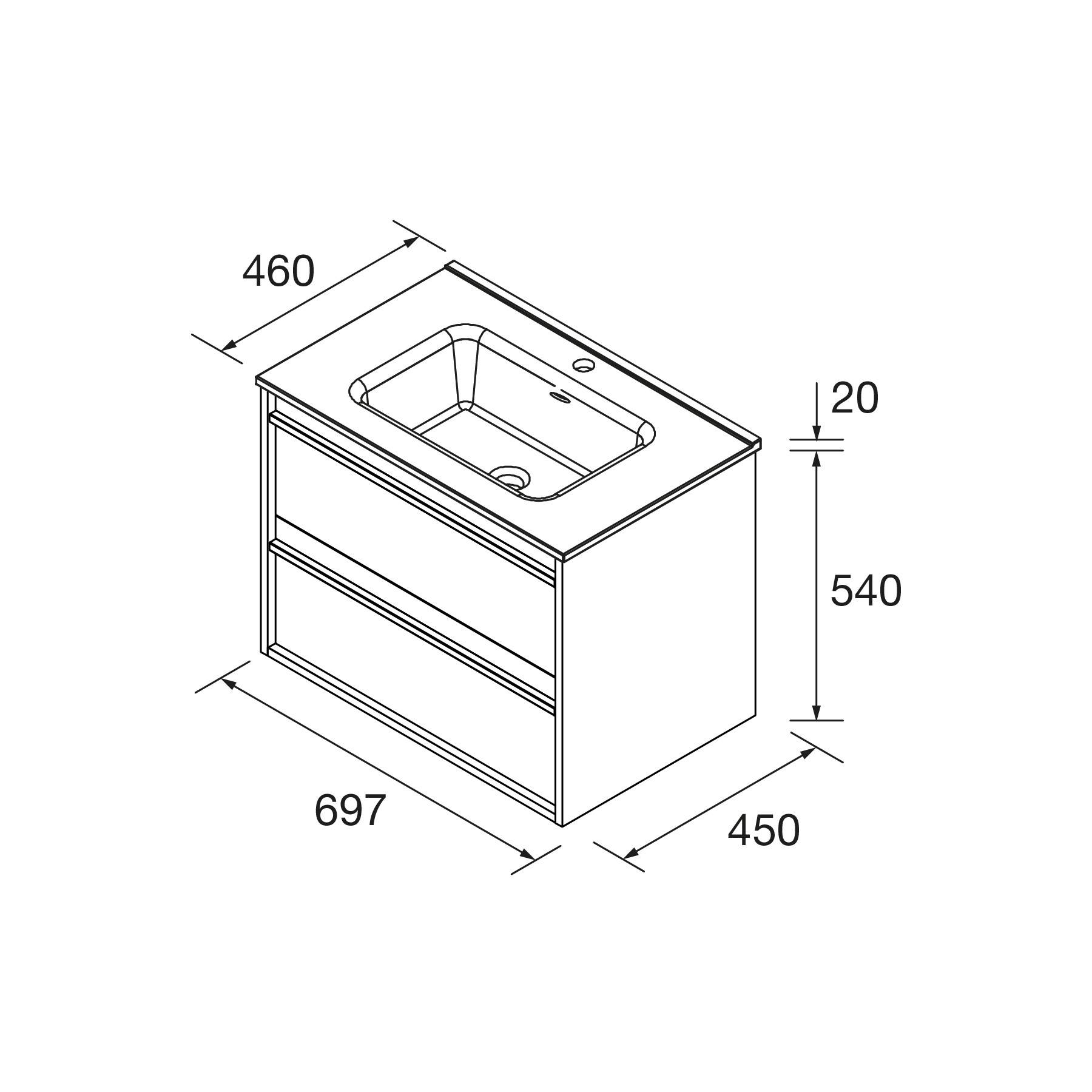 Salgar Möbel + Waschbecken ATTILA 700 2 Schubladen RED SATIN