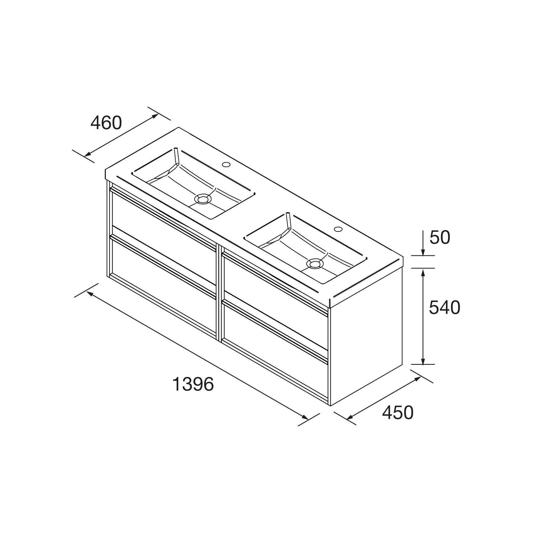 Salgar Möbel + Waschbecken ATTILA 1400 4 Schubladen WHITE SATIN