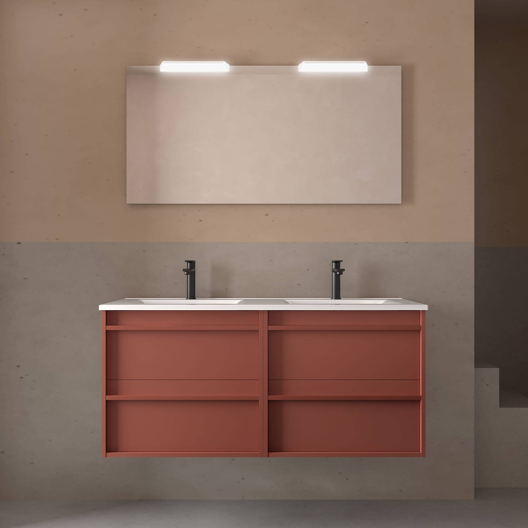 Salgar Komplett-Set ATTILA 1200 4 Schubladen RED SATIN + Waschtisch + Spiegel + Leuchte