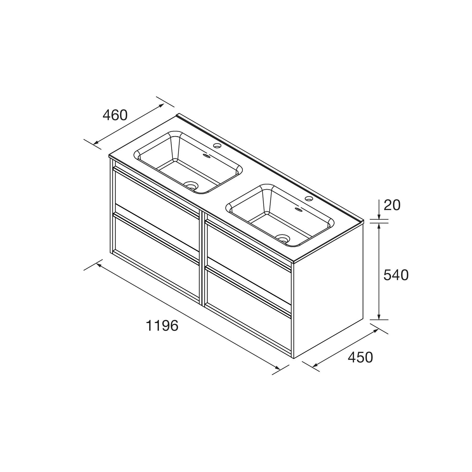 Salgar Möbel + Waschbecken ATTILA 1200 4 Schubladen RED SATIN