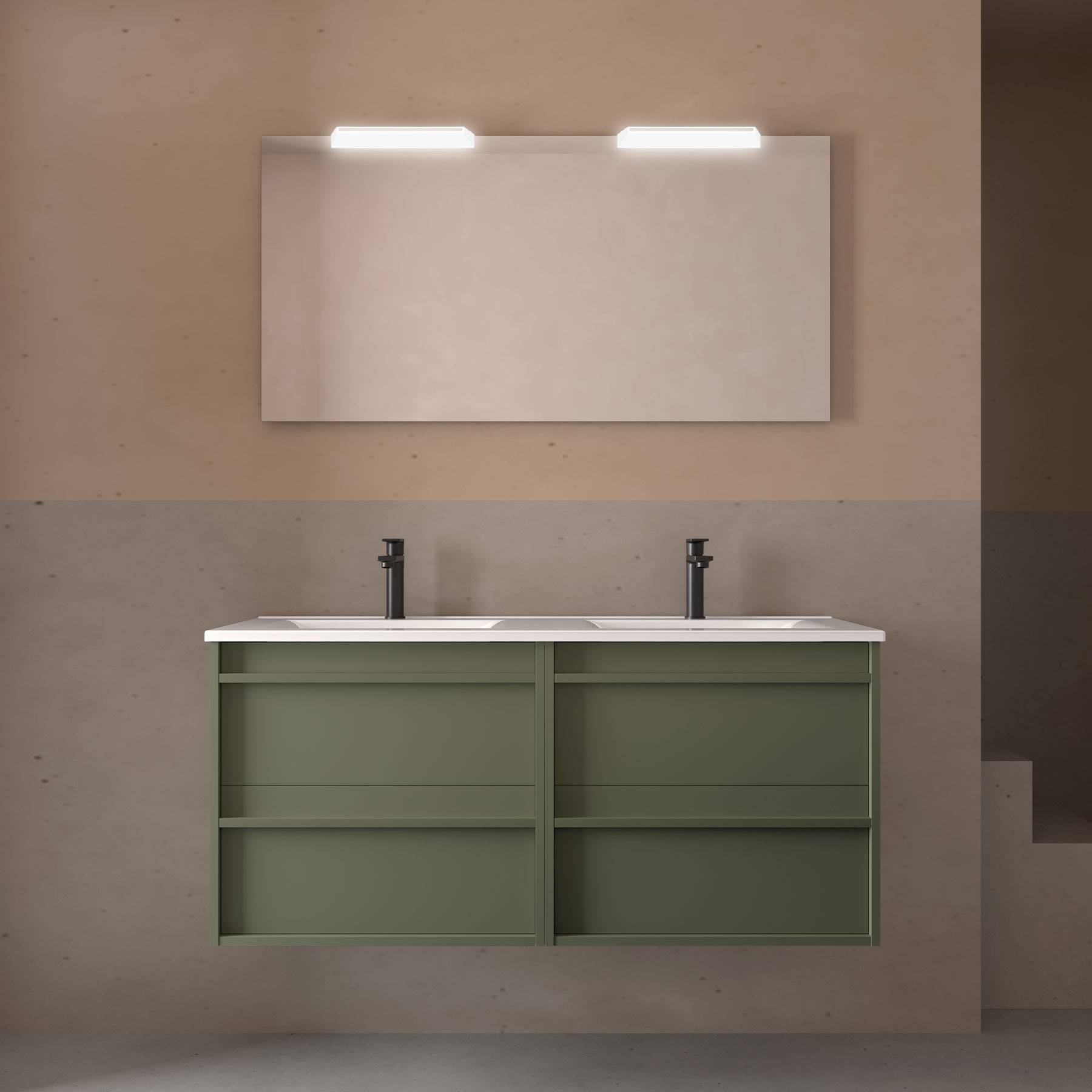Komplett-Set ATTILA 1200 4 Schubladen GREEN SATIN + Waschtisch + Spiegel + Leuchte