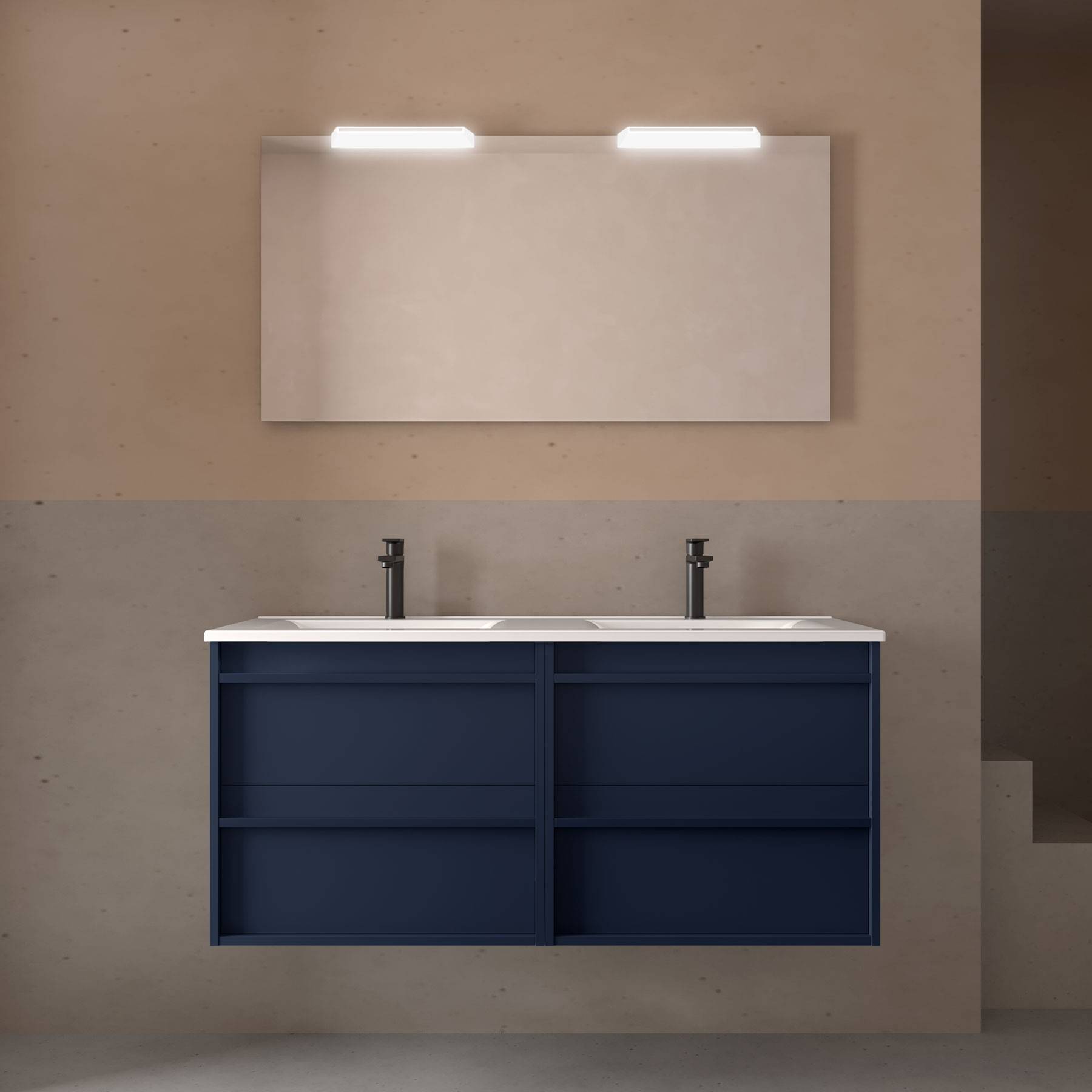 Komplett-Set ATTILA 1200 4 Schubladen BLUE SATIN + Waschtisch + Spiegel + Leuchte