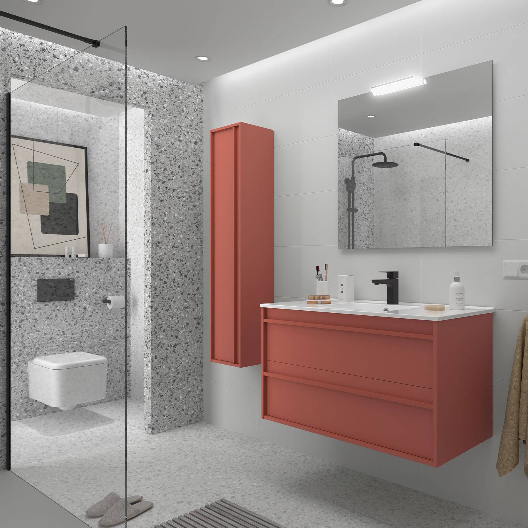 Salgar Möbel + Waschbecken ATTILA 1000 2 Schubladen RED SATIN