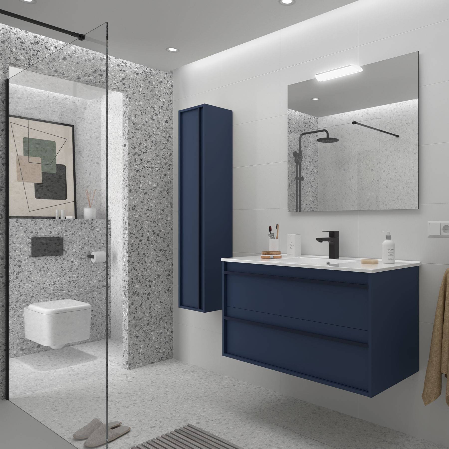 Möbel + Waschbecken ATTILA ATTILA 1000 2 Schubladen BLUE SATIN