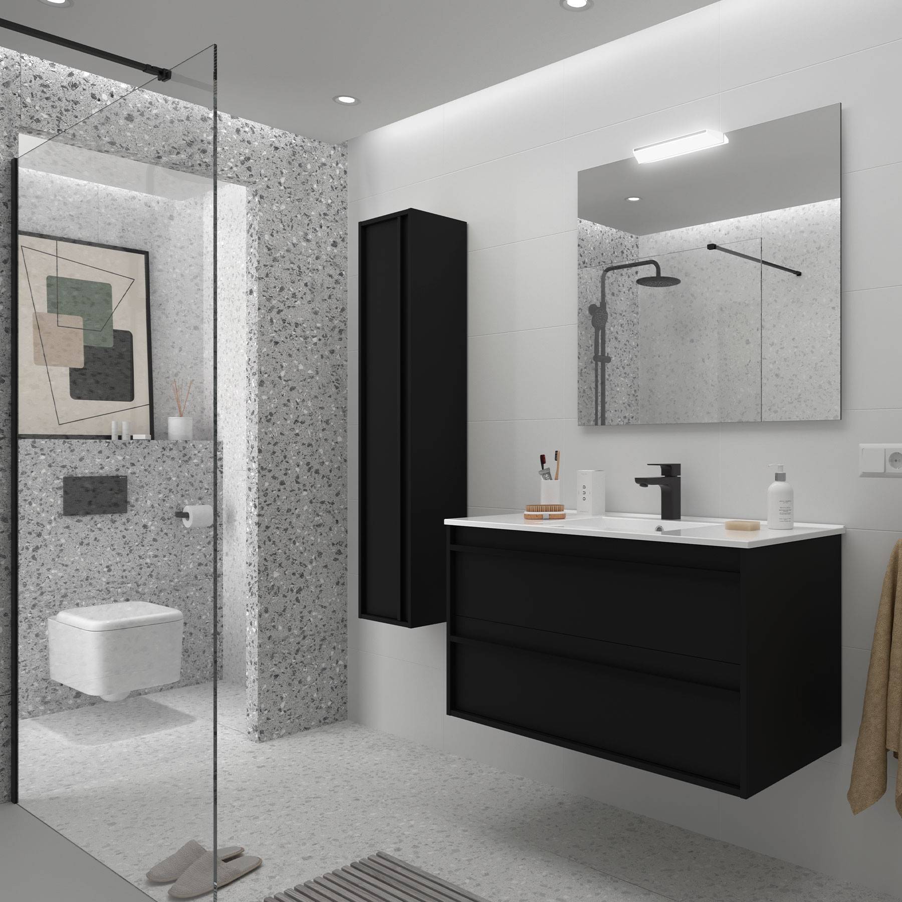 Möbel + Waschbecken ATTILA 1000 2 Schubladen BLACK SATIN
