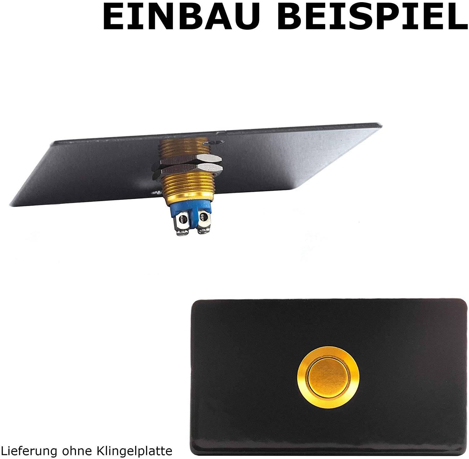 2 Stück 16mm IP65 Klingel Knopf Klingelknopf Druckknopf Kliongeldruckknopf Taster gold Taste Drücker F Drucktaster