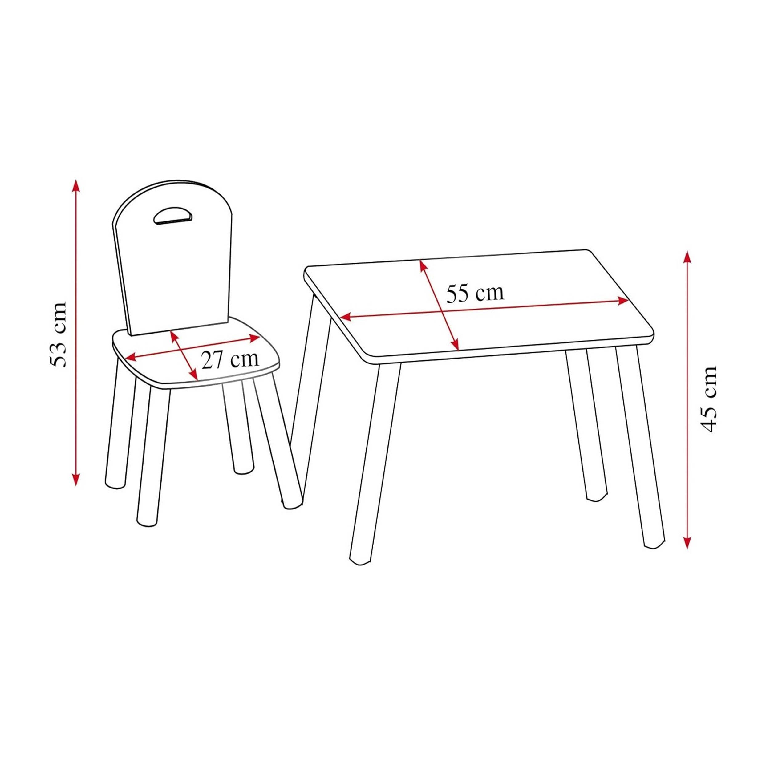 Kesper | Kindertisch mit 2 Stühlen, Material: Faserplatte, Maße: 55 x 55 x 45 cm, Motiv: Alpaka, Farbe: Grau | 17702 13