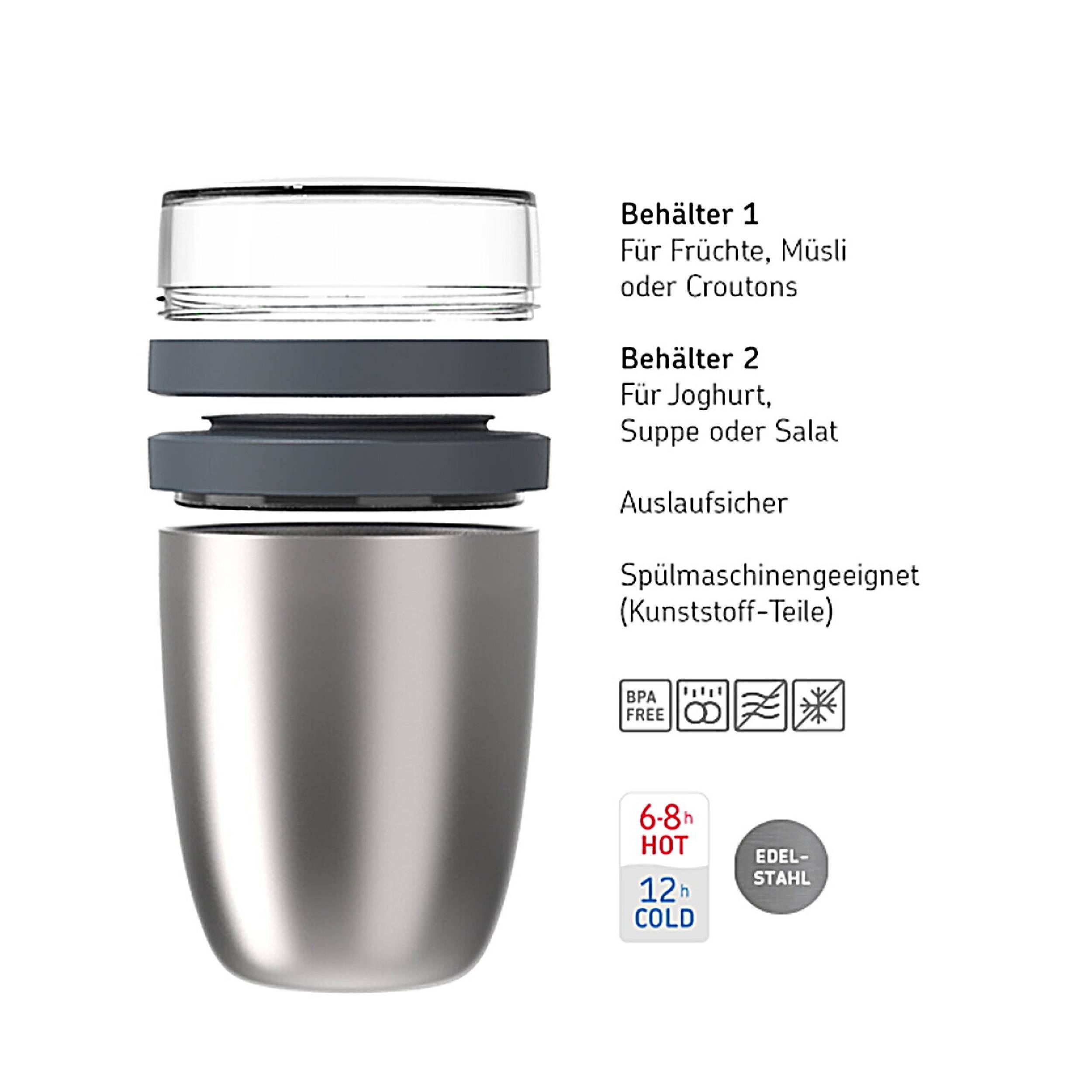 Mepal Thermo Lunchpot Ellipse Plus Faltbarer Löffel Lunchbox Essensbehälter Thermo (silber)